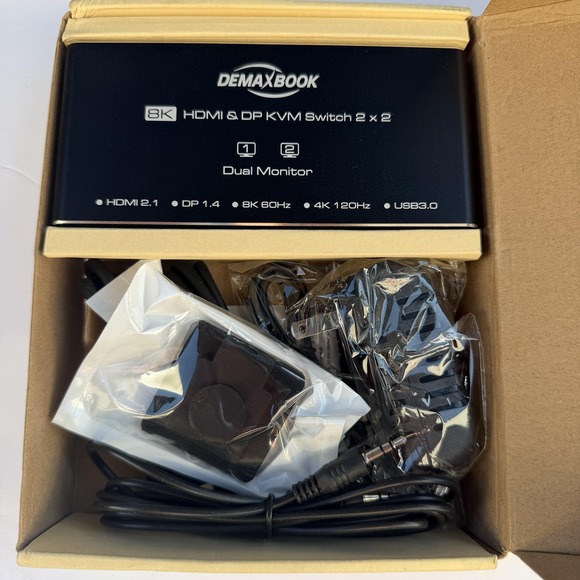 DEMAXBOOK Other - DEMAXBOOK 8K HDMI DP KVM Switch 2x2 Dual Monitor HDMI 2.1 DP 1.4 USB 3.0 Black